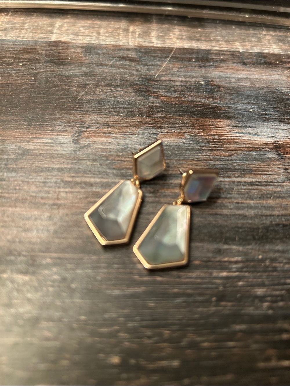 Gold Frame Iridescent Mother-of-Pearl Drop Earrings